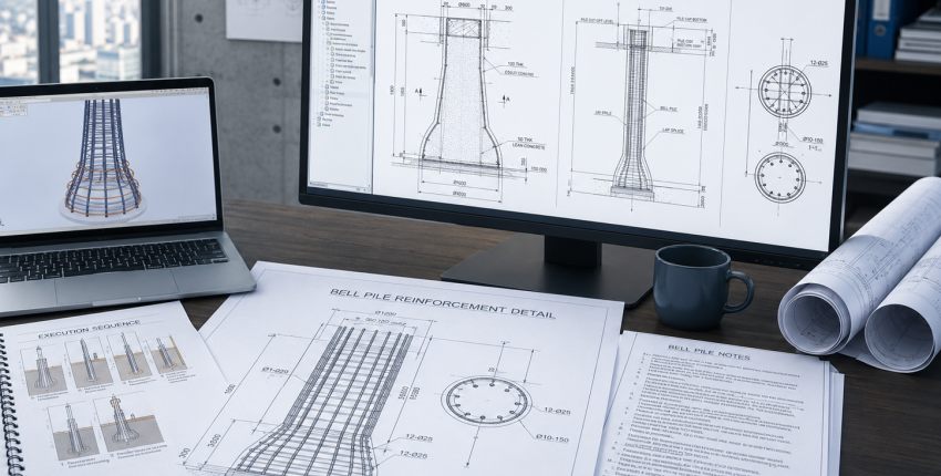 Bell Pile Drawings: Geometry, Sections & Reinforcement Details
